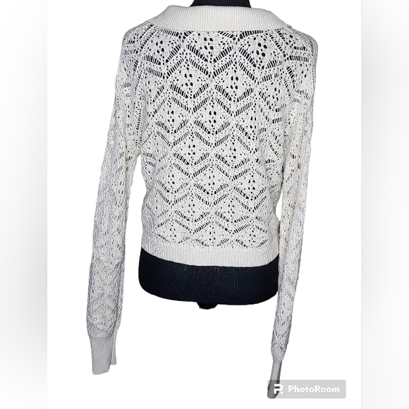 Freshman 1996 Oversized Cropped Crochet-look Long Sleeve Sweater Size Small - Picture 2 of 6